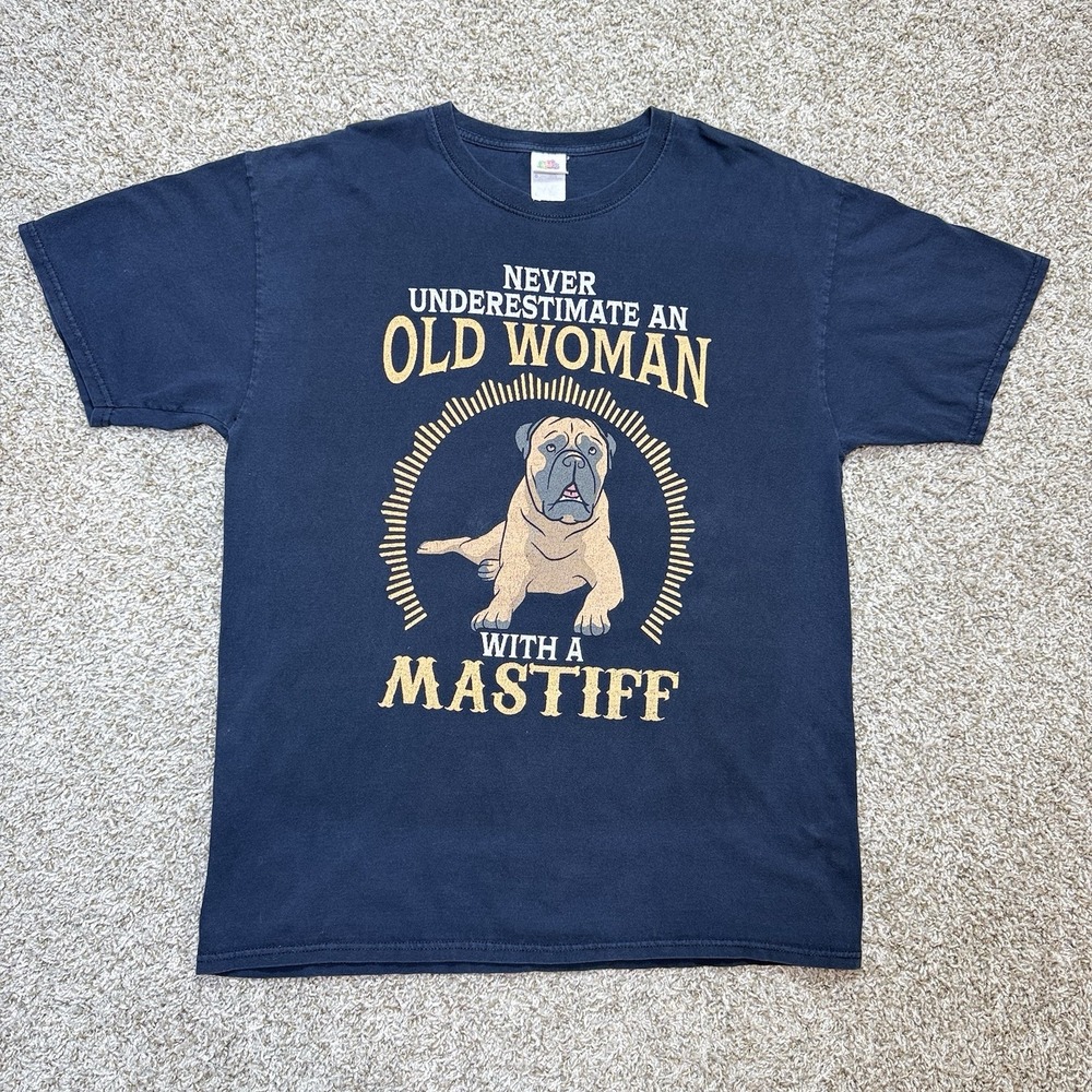 Fruit of the Loom Womens L Black Mastiff Dog Graphic T Shirt Funny Pet Lover Tee